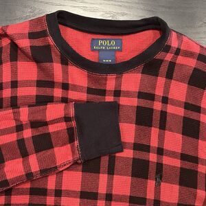 POLO RALPH LAUREN Checkered Plaid Long Sleeve Thermal Tee Red Black